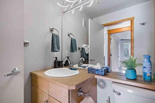 坎莫尔Lux 2BR 5BD Suite Mountain view!的一间带水槽和镜子的浴室