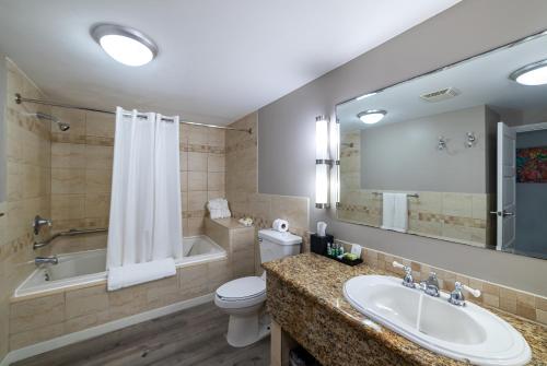罗索杨堡酒店的一间带水槽、浴缸和卫生间的浴室