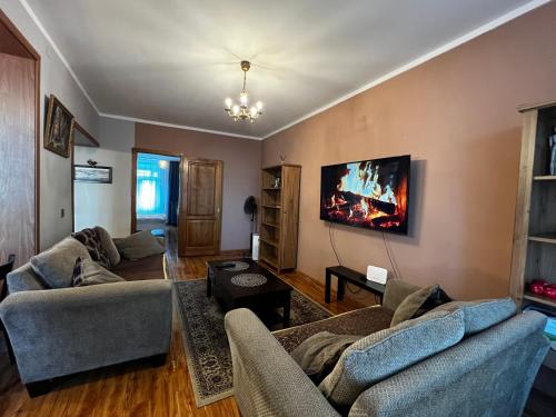 乌兰巴托Location, locaton, location!的客厅配有2张沙发和1台平面电视