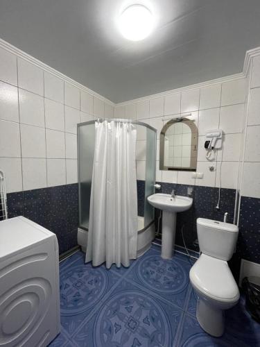 杜布诺Готель "Дубно"的浴室配有卫生间、淋浴和盥洗盆。