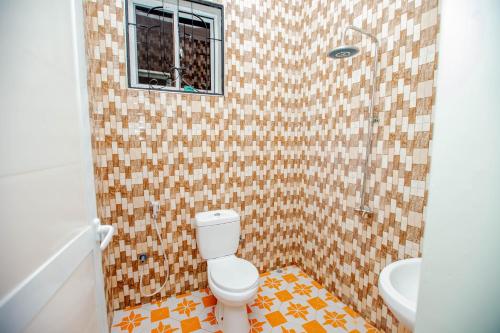 达累斯萨拉姆Niwa Apartments的一间带卫生间和水槽的浴室