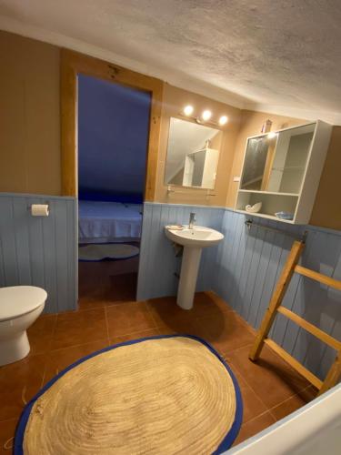 马拉加Casa Rural Los Almendros的一间带水槽、卫生间和镜子的浴室