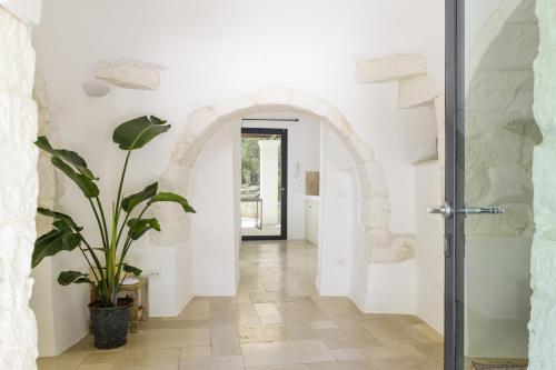 奥斯图尼Trullo Vicino al Mare的走廊上设有门和盆栽