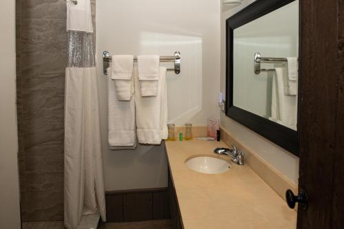 戈德里奇班米勒Spa酒店的浴室配有盥洗盆、镜子和毛巾