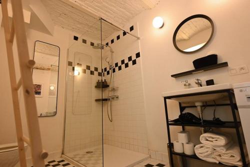 布鲁塞尔Superb 3 Bedroom & 3 Bathroom Duplex In Brussels City Centre的带淋浴的浴室和玻璃门