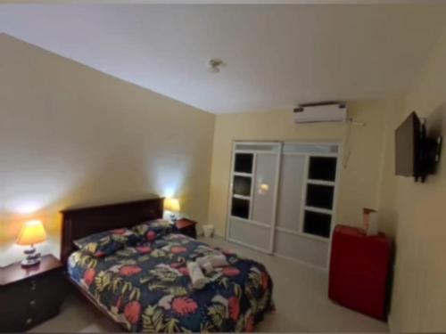 通苏帕Hostería Luz Del Mar的一间卧室配有一张床、一台电视和一个窗口