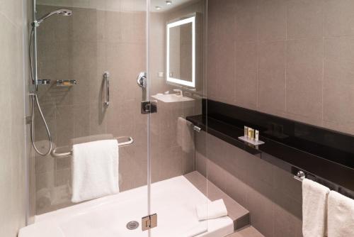 伊基克希尔顿花园伊基克酒店的带淋浴、浴缸和盥洗盆的浴室