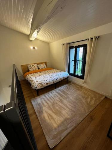 蒙托邦La maison d’Hélèna的一间卧室设有一张床、一台电视和一个窗口。