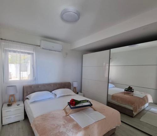 贝西奇Apartman Marija的一间卧室配有一张大床和镜子