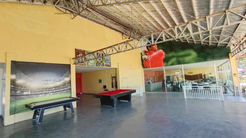 博洛德Villa Tomasa Panglao Golf & Hotel的一间设有乒乓球桌的房间,墙上挂着一幅画
