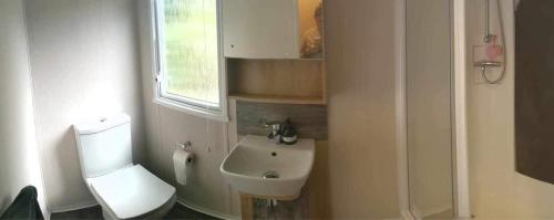 波特马多克Luxury caravan的浴室配有白色卫生间和盥洗盆。
