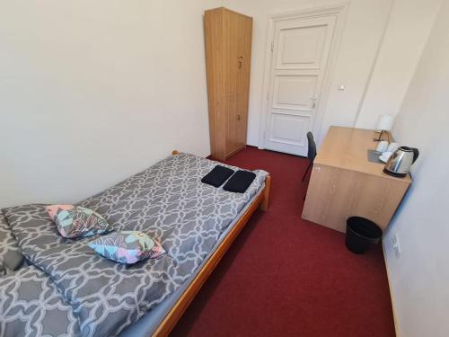 华沙Fantastic Apartments - NW9 Room - 3的一间卧室配有一张床和一张木桌