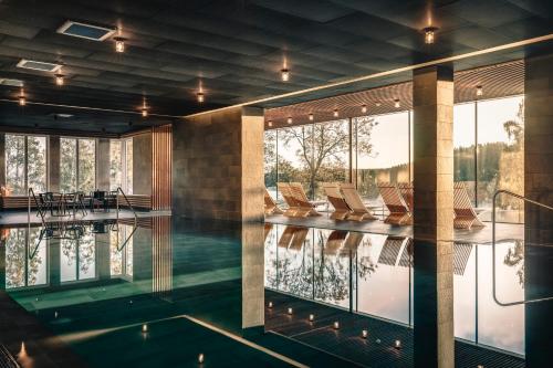 布拉斯泰德范恩温泉酒店与会议中心的一座带躺椅的游泳池