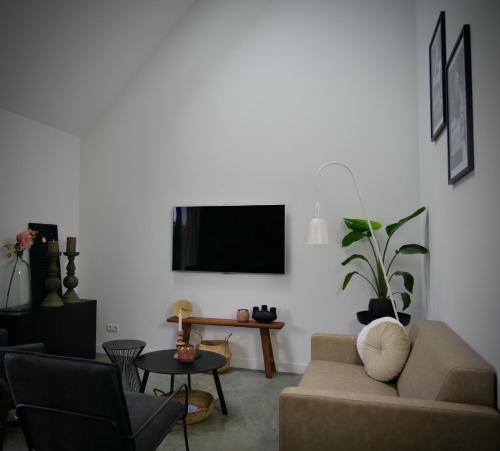 WapenveldLa Vita Veluwe的客厅配有沙发和墙上的电视