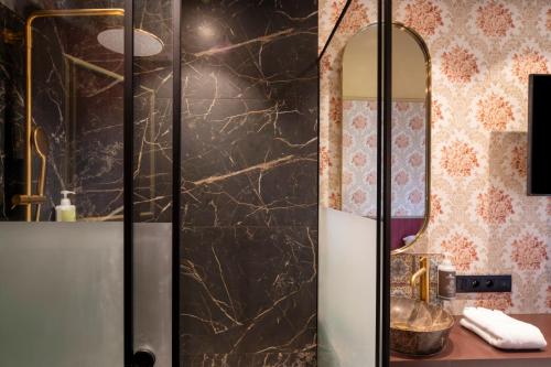 布鲁塞尔Smartflats - the Place Brussels的带淋浴和镜子的浴室