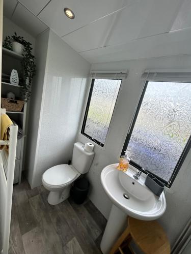 KirkcolmWigbay Loch View 28的一间带卫生间、水槽和窗户的浴室