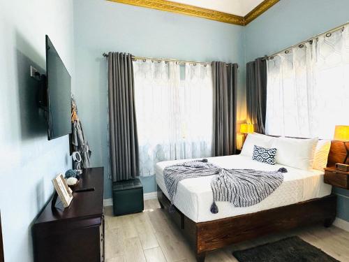 蒙特哥贝Villa Panorama的一间卧室配有一张床和一台电视。