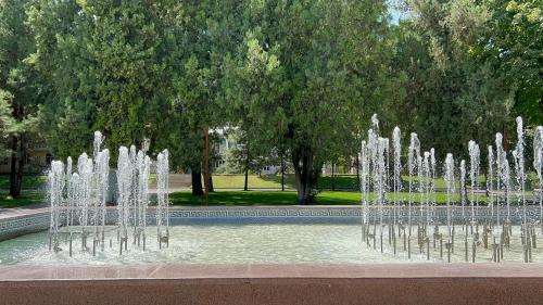 撒马尔罕伊斯宏奇酒店的公园中央的喷泉