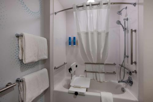 特拉弗斯城Tru By Hilton Traverse City的带淋浴、浴缸和盥洗盆的浴室