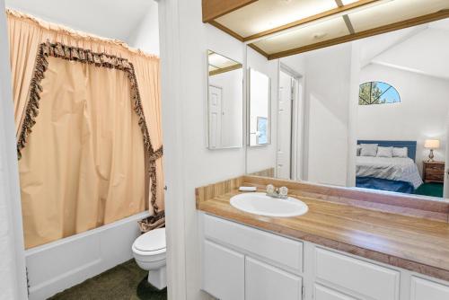大熊湖013 - Mountain Haven Condo的一间带水槽、卫生间和镜子的浴室