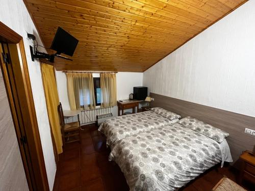 昆卡安提瓜巴克里亚酒店的一间卧室配有一张床和一台平面电视