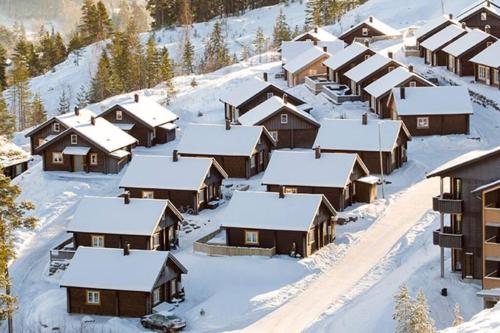 康斯博Koselig leilighet med et skritt unna skibakken!的雪覆盖的村庄的空中景观