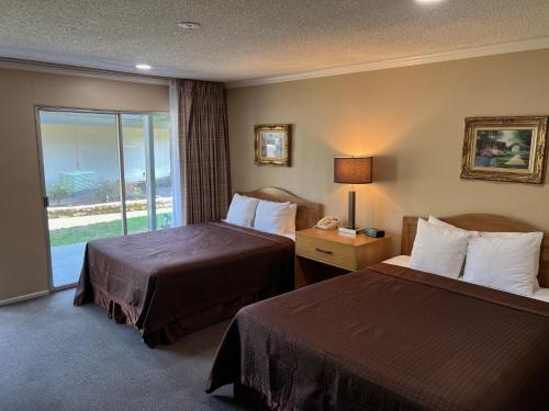 维塞利亚灯升客栈酒店的酒店客房设有两张床和窗户。