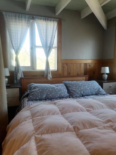 埃尔基斯科Habitación tipo Loft de la Estancia的卧室设有一张大床,设有两个窗户