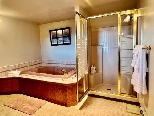科迪亚克The Peregrine Suite - Comfort and Luxury in the Heart of Kodiak的一间带浴缸和淋浴的浴室
