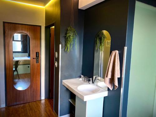 约翰内斯堡班尼斯特酒店的一间带水槽和镜子的浴室