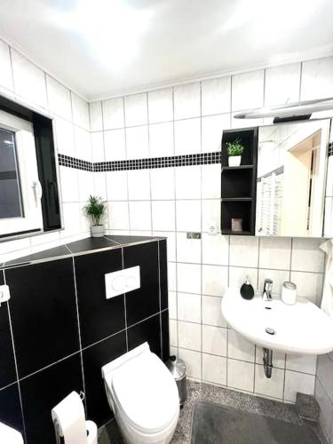 甘德尔克塞Traum Fewo in idyllischer Lage的浴室配有白色卫生间和盥洗盆。