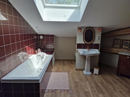 蒙托邦Chambre de charme dans maison de maître的一间带水槽、浴缸和卫生间的浴室