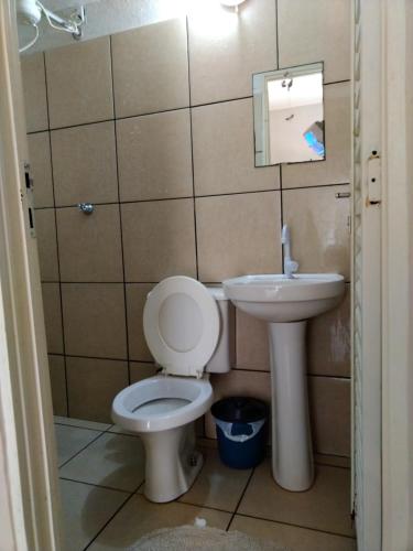 特雷斯拉瓜斯GRAN HOTEL的一间带卫生间和水槽的浴室