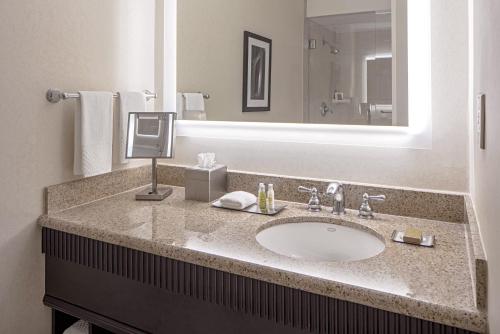 明尼阿波利斯DoubleTree Suites by Hilton Minneapolis Downtown的一间带水槽和镜子的浴室