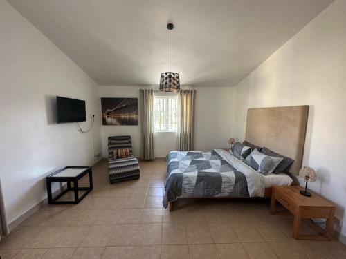 蓝海湾Villa De Alisha的一间卧室配有一张床和一台电视。