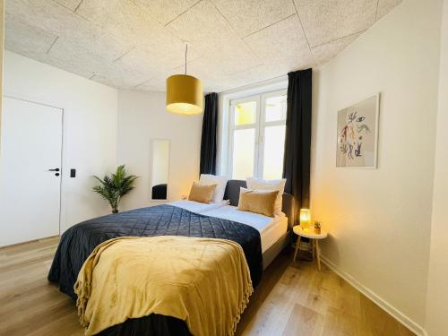 腓特烈港aday - Frederikshavn apartment on the Pedestrian street的一间卧室设有一张床和一个窗口