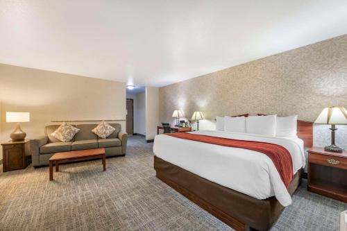 布法罗SureStay Plus Hotel by Best Western Buffalo的酒店客房设有一张大床和一张沙发。