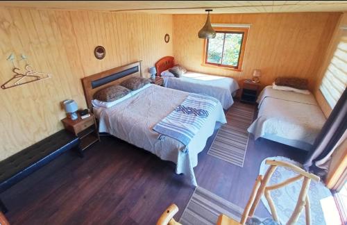 梅利佩乌科Hostal Turismo Allipen的一间卧室设有两张床和窗户。