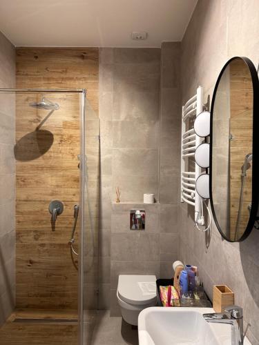 维尔蒂尼克A 207-Fruske Residence的带淋浴、卫生间和盥洗盆的浴室