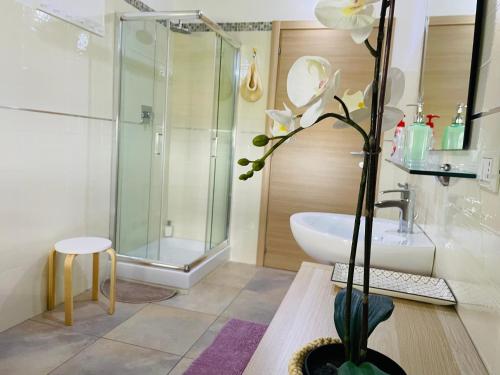 Cepagattivilla relax的带淋浴、卫生间和盥洗盆的浴室