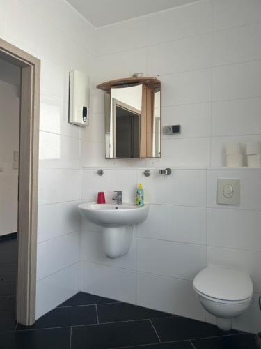 汉诺威Garden Loft Haven的白色的浴室设有水槽和卫生间。