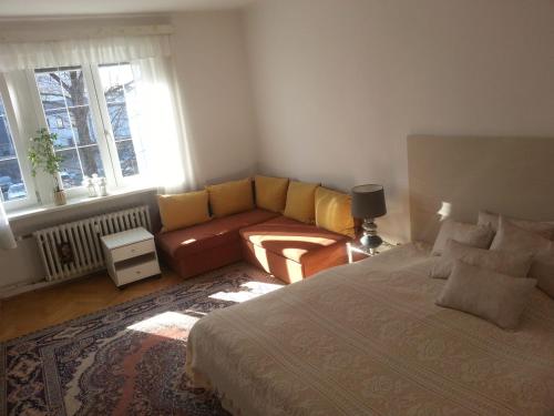 日利纳ŽiLiNA Apartment的一间卧室配有一张床和一张沙发