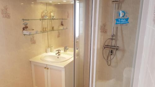 圣雷热雷梅累兹“拉库斯蒂”住宿加早餐旅馆的带淋浴、盥洗盆和淋浴的浴室