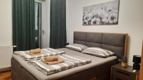 武科瓦尔Apartman Tena的一间卧室配有一张带两个枕头的床