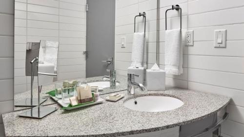埃德蒙顿马特里克斯酒店的一间带水槽和两面镜子的浴室