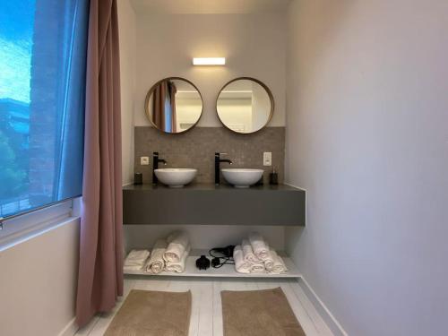迪克斯梅德Kleine Dijk的浴室设有2个水槽和2面镜子