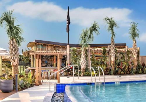 弗吉尼亚海滩Embassy Suites By Hilton Virginia Beach Oceanfront Resort的棕榈树度假村的游泳池