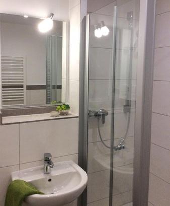 赫比斯特恩Schmidts的一间带水槽和玻璃淋浴的浴室