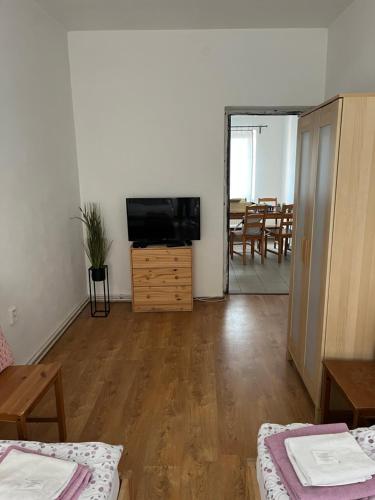 德辛Apartment Zámecká的客厅配有电视和桌椅