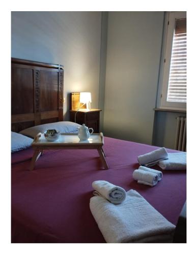 阿尔托帕肖Ivo's villa的一间卧室配有两张床、毛巾和桌子